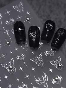 Beautizon Nailartlab 1件裝銀色愛心、星星、蝴蝶水鑽美甲貼紙，2件自黏式貼紙，美甲沙龍工具組，DIY龐克風3D美甲貼紙與美甲工具 - 彩色 - 查看 5