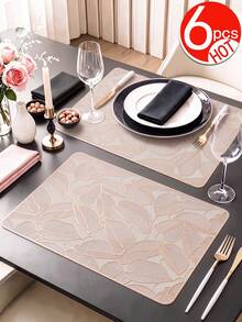 2-12pcs Gold Green Leaf Placemats, PVC Material Minimalist Style Foil Stamping Craft Vase Mat, Table Decor, Washable, Easy To Clean, Wipeable, Non-Slip, Heat Resistant, Table Mat, Suitable For Room Decoration, Home Table Decoration, Home Decor, Holiday, Party, Birthday, Wedding And Dinner - Multicolor - View 11