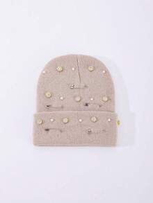 1pc Men's Y2K Colorful Rhinestone Distressed Pin Decor Knit Beanie, Outdoor Thickened Warm Brimless Hat, Suitable For Street Outdoor Punk Hip-Hop - Multicolor - View 10