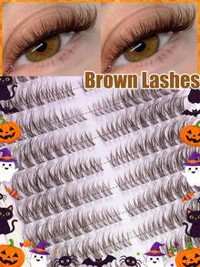 216pcs Brown Thin Dense False Eyelash Clusters, Long Voluminous Lash Tips, Create Mysterious Halloween Eye Makeup Effect, DIY Self-Adhesive Design, Suitable For Witch Cosplay, Theme Night Events And Festive Occasions - D - View 1