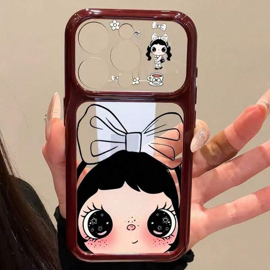 Cute Bow & Star Small Jade Design Phone Case With Large Window, Creative Full Coverage Anti-Drop Protective Cover For IPhone 18 Pro Max 18 Pro 17 Pro Max 17 Pro 16 Pro Max 15 14 Pro 13 12 Pro 11 Pro Max, Camera Protection, Glossy Soft Edge Shockproof Protective Shell - Cherry Red - View 1