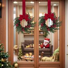 Christmas Kitchen Decor, 6 Pcs Mini Wreaths For Cabinets, Small Cabinet Wreaths For Kitchen Window Door Xmas Party Decorations Candle Rings Fireplaces (Pine And Cypress Christmas Wreath) - Red - View 5
