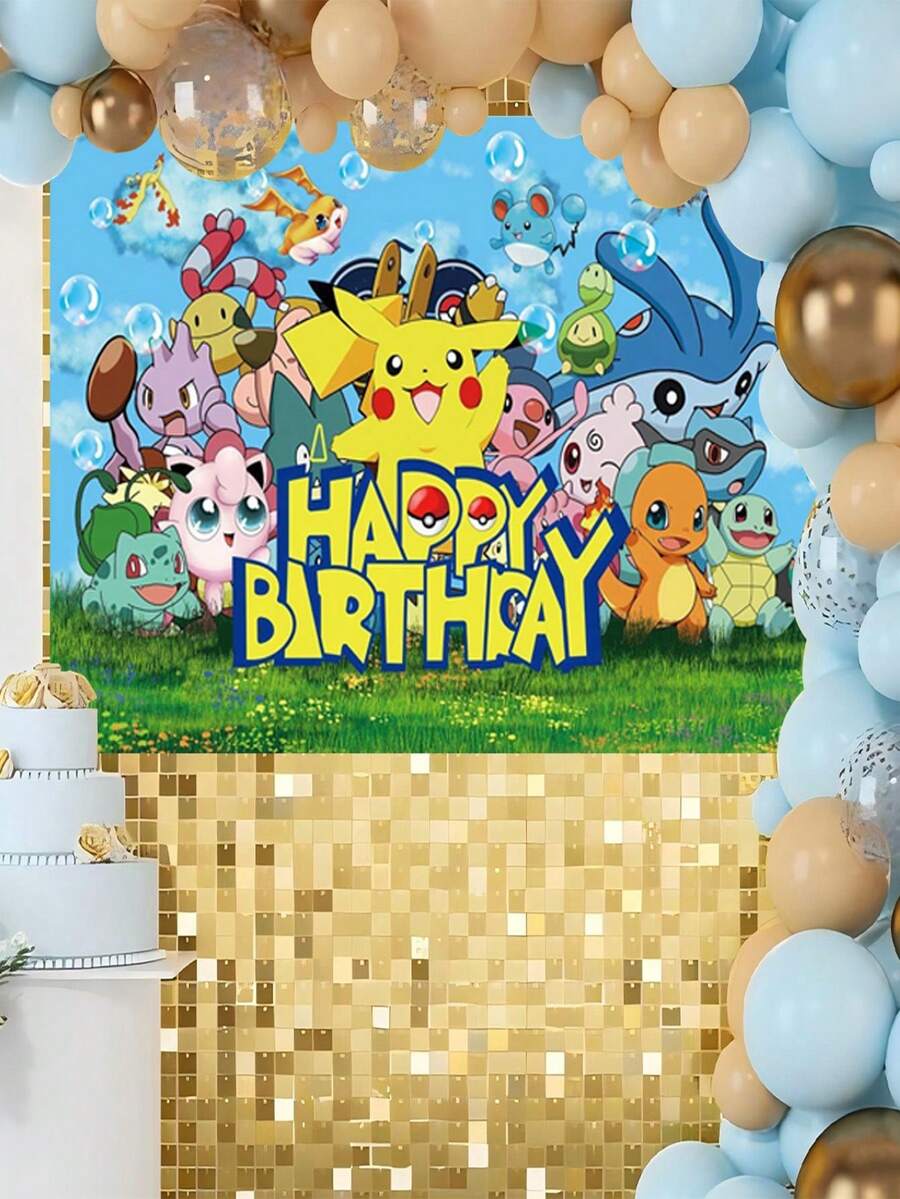bandai Birthday Party Backdrop Fabric, 4 Styles To Choose From, High-Definition Character Prints, Can Be Hung, Suitable For Birthday Parties, Holidays, Etc. As A Stage Decoration, Creating A Strong Atmosphere For Taking Photos And Posting. - Multicolor - View 1