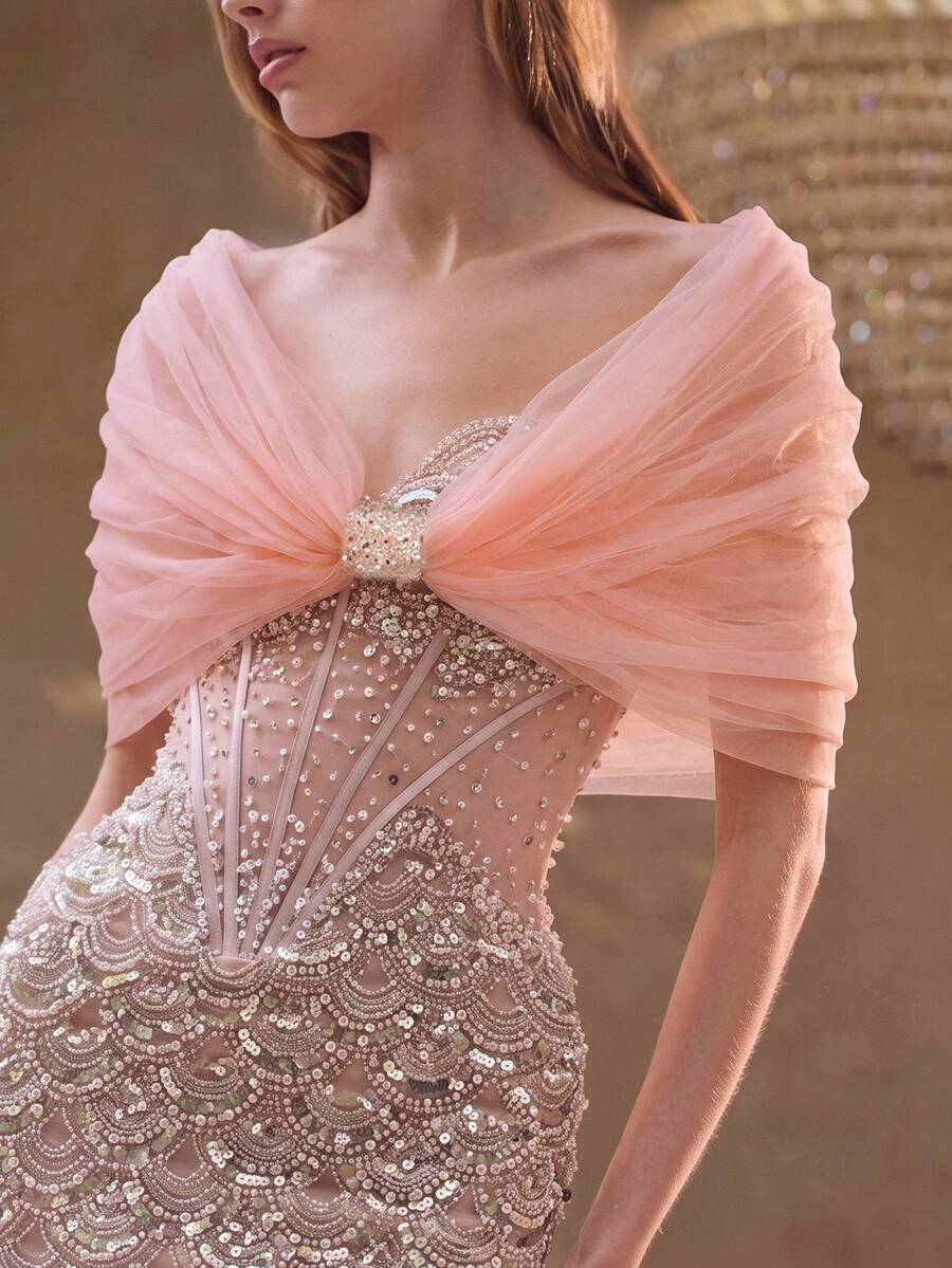 1pc Tulle Wedding Shawl Wraps For Women Elegant Bridal Bolero Bridesmaid Shrug Off Shoulder Evening Dress Cape