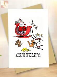 Funny Cat Christmas Greeting Card, Cartoon Santa & Cats Comic Xmas Card, Santa First Tried Cats Humor Quote, Whimsical Holiday Stationery Gift For Cat Lovers - One Size Fits All - View 7