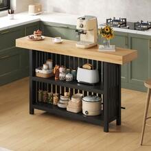 Bar Table With Footrest And 2-Tier Shelf, Compact High Table For Kitchen, Dining Room, Living Room And Home Bar, 160 * 40 * 105 Cm - Black - View 5