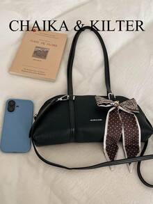 1pc Bowling Ball PU Fabric Shoulder Bag With Buckle, Suitable For Commuting, Shopping, Etc. (With Pendant) - Black - View 4