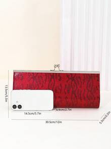 LJDCRFT Women's Fashion Snakeskin Evening Bag, Clasp Frame Clutch, Suitable For Proms, Weddings, And Cocktail Parties. - Red - View 7