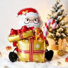 1pc Christmas Santa Claus Aluminum Foil Balloon Gift Box, Gold Gift Box With Gingerbread Man And Candy Cane Design, Suitable For Store Window Display, Christmas Party Decoration, Holiday Photo Spot, Rich Christmas Elements To Create Warm Atmosphere For Photography - Gold Christmas Gift Box for Seniors - View 5