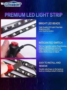 GLANBERT RGB Car Interior Decoration Light Strip, Music Synchronized Foot Lamp, Dual-Line Design Interior Lighting Kit, 12V LED Light Strip Suitable For Car, Truck, SUV, With Car Charger (1 Set) - 1 to 4 - View 12