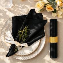 1/2/6pcs French Style Premium Satin Minimalist Solid Color Hemmed Napkins, Suitable For Wedding, Party, Holiday, Birthday Table Decor - Black - View 1