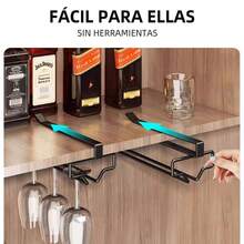 Soporte para copas de vino de debajo del gabinete, estante colgante para copas de vino debajo del estante, organizador de almacenamiento para copas de vino sin tornillo ni taladro, juego - Negro - Ver 3