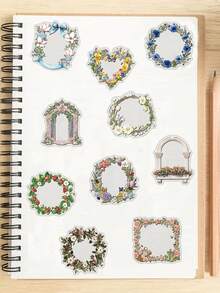 60pcs Retro Floral Journal Border Stickers PET Material For Scrapbook Laptop Luggage Guitar Water Cup Phone Case DIY Decal - one-size - View 4