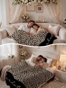 1pc Customized Blanket, Soft Plush Blanket With Customizable Name, Leopard Print Element, Personalized Name Blanket, Personalized Gift For Family, Customized Memorial Gift For Wife And Husband, Very Suitable For Home Use Warm Blanket - Multicolor - View 8