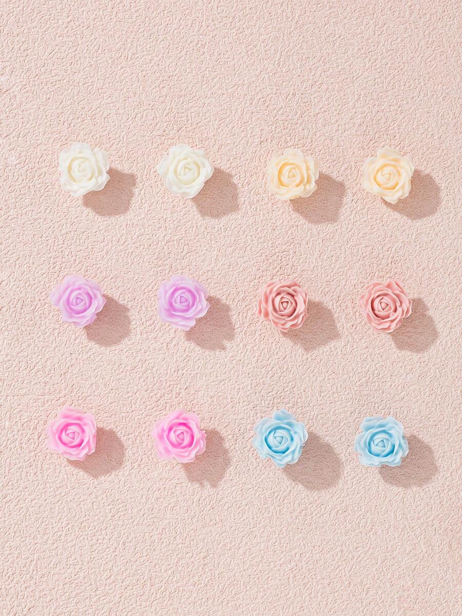6 Pairs Women's Cute Small Flower Stud Earrings, Hypoallergenic Jewelry Set For Daily Wear, Dating And Outings, Gift - Multicolor - View 1