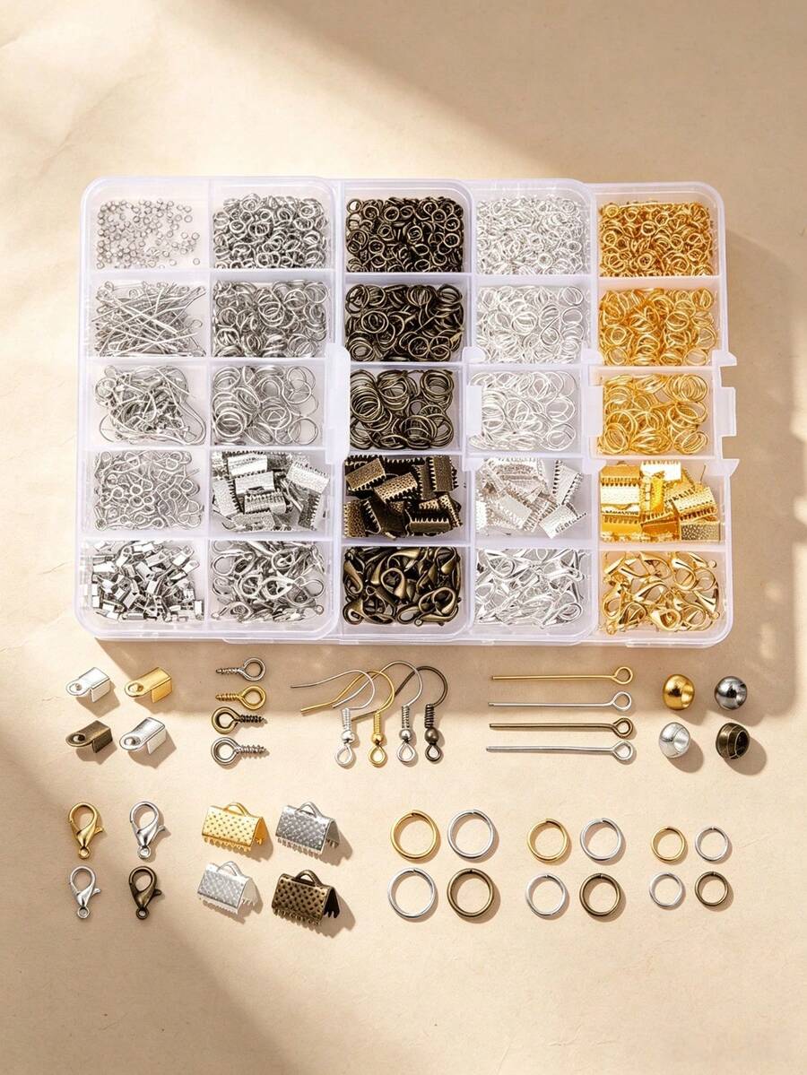 1 Set/Box Jewelry Making Beginner Tool Kit, Earring Necklace Accessories DIY Beads Tool Set, Suitable For Adults And Beginners - With 10-Compartment Plastic Box - 10-compartment Accessory Storage Box - View 1