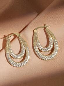 1 Pair Golden Zirconia Layered Chain Hoop Earrings For Women Sparkling Draped Drop Earrings Elegant Statement Jewelry Gift - Multicolor - View 5