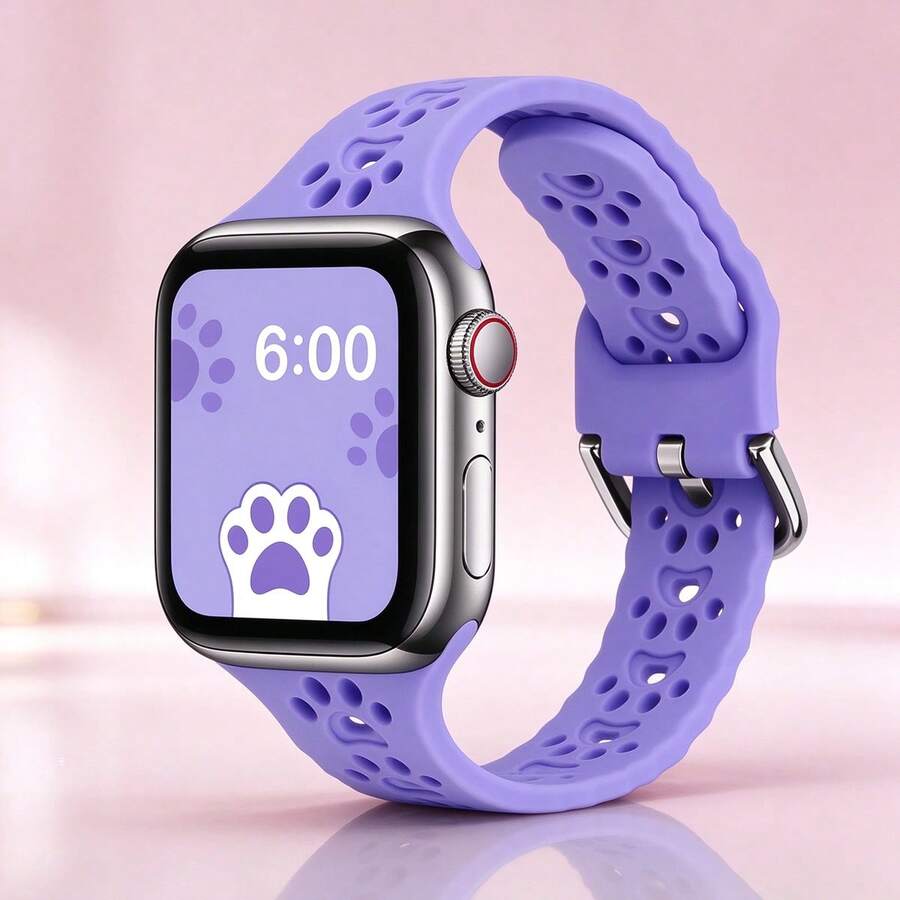 Original Breathable Hollow Silicone Watch Band Compatible With Apple Ultra 2 49MM Sports Rubber Strap Compatible With Apple Smartwatch Series 10 9 8 7 6 SE 4 3 2 45MM 44MM 42MM 41MM 46MM - Lilac - View 1
