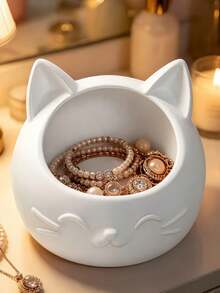 Cat Design Jewelry Storage Tray, Sweet Girl Style Ring & Bracelet Organizer Box, Bedroom Bedside Small Item Storage Tray, Christmas, Halloween, Easter Theme Key Holder Box, Home Desktop Decor Storage Supplies - Multicolor - View 6