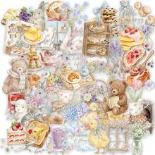 somoving 50pcs Watercolor Warm Morning PET Stickers, Transparent Warm Color Breakfast Floral Animal Stickers, Rabbit Bear Duck Cat Bread Jam Flower Window Decal Set, Suitable For Planner, Phone Case, Laptop, Scrapbook Aesthetic Decoration - Multicolor - View 2