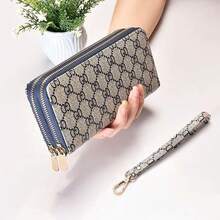 Elegante borsa a mano da donna con stampa a lettere e cerniera, 2-in-1, borsa per cellulare, spaziosa per monete e carte - Nastro marrone chiaro - Visualizzare 5
