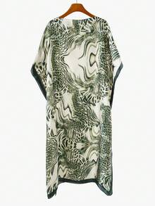 1pc Women's Personalized Tiger Print Faux Silk Pullover Robe Casual Beach Cover-Up For Spring/Summer Satin Shawl, Holiday - Multicolor - View 21