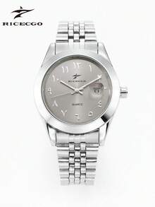 RICECGO 1pc Business Casual Men's Calendar Watch, Stainless Steel Band, Arabic Numerals, Suitable For Anniversary, Birthday, Graduation Gifts - Silver - View 14