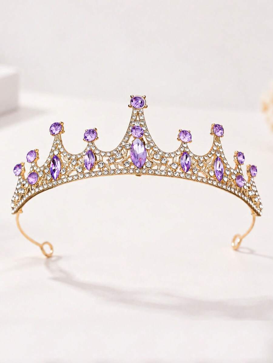 1件女款金色與紫色水鑽皇冠髮箍,優雅公主髮飾,適用於生日派對、舞會、選美比賽、婚禮、Cosplay及攝影 - 紫色C - 查看 1