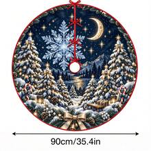 1件裝新月與雪花森林圖案聖誕樹裙，優雅配色節日裝飾，5種尺寸，中性節日禮物，適用於居家與派對聖誕家居裝飾 - 彎月大雪花森林 - 查看 11