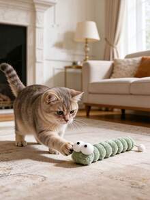 1pc Yellow Green Pink Big Eye Caterpillar Cat Toy - Faux Rabbit Fur Plush Cat Pillow, Soft Kitten Teething Toy, Interactive Cat Teaser Toy, Chewing Toy, Comforting Sleep Companion - Multicolor - View 5