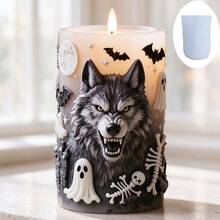 Halloween Werewolf Cylindrical Silicone Mold, Ghost Bat Skull Bone 3D Relief Mold, DIY Aromatherapy Candle Craft Decor, Reusable, Suitable For Resin, Plaster, Cement, Clay, Dark Gothic Style Desktop Decoration, Halloween Handmade Creative Decor Gift - A - View 2