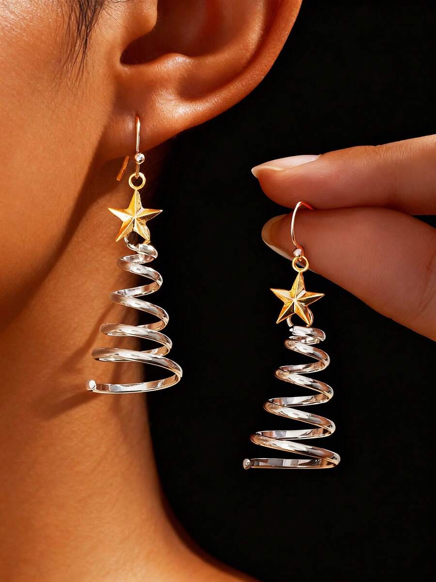 1 Pair Fashion Creative Multi-Layer Christmas Tree Spring Pentagram Ear Hooks, Versatile Women's Earrings - Multicolor - View 1