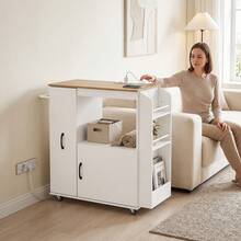 HOMCOM Carrito de Cocina con Ruedas y Estación de Carga, Carro de Cocina Rodante con Armario, Organizador Extraíble, Especiero y Barra de Toallas para Comedor o Salón, 80x40x88 cm, Blanco - Blanco - Ver 8