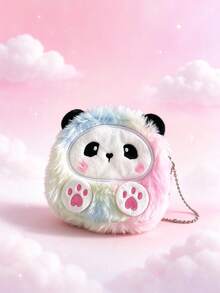 1pc Children's Cute Cartoon Panda Paw Embroidery Tie-Dye Plush Large Capacity Zipper Coin Purse Keychain, Suitable For Daily, Party, Holiday - Multicolor - View 5