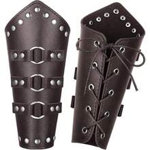 1 Pair Medieval Leather Bracers, Unisex Vintage PU Leather, Viking Warrior Armor Rivet Buckle Design, Halloween LARP Cosplay Props - Multicolor - View 16