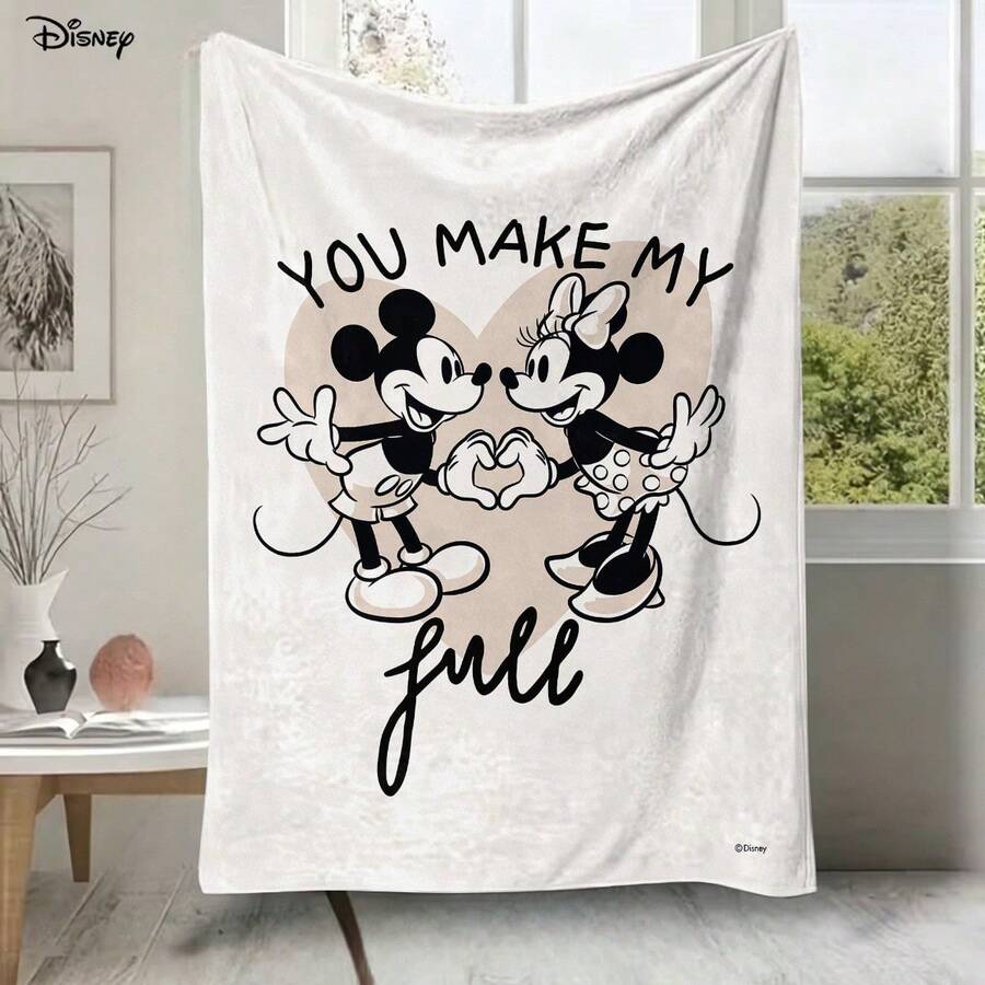 Disney Vintage Style Mickey And Minnie Heart Shape Combined Pattern Fleece Throw Blanket, Lightweight And Soft Plush Blanket For Rest And Warmth, Suitable For Couch, Bed, Living Room, Bedroom, Office, Travel, All Seasons - Colour 1 - View 1