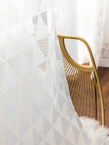 1pc Geometric Pattern Minimalist White Curtain, Top Grommet Portable Installation, Balcony Bedroom Solid Color Home Triangle Pattern Decorative Translucent White Sheer Curtain - White - View 4