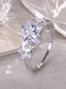 1pc Women's Fashion Star-Shaped Rhinestone Ring, Niche Design Luxury Accessory, Stackable Decorative Ring - ring - View 10