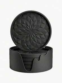 6/1pc Thick Solid Color Minimalist Silicone Round Coasters With Storage Rack, Non-Slip Heat-Resistant, Suitable For Kitchen, Dining Table, Cafe, Picnic, Holiday Party, Birthday Party, Gathering - Multicolor - View 9