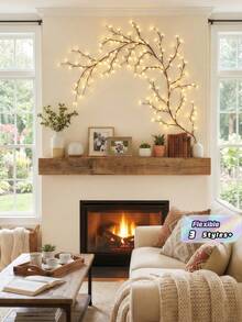 1pc Brown Vine 96 LED Twinkle Fairy String Lights, 6ft Flexible, USB Powered, 8 Modes, Suitable For Indoor Decoration, Wedding, Valentine's Day And Christmas Decor - A - View 4