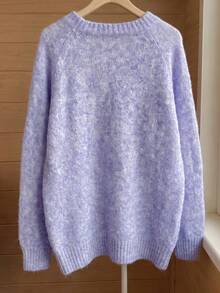 Women's Brushed Mohair Sweater - French Inspired Raglan Sleeve, Drop Shoulder Plush Knit For Fall Winter, Back To School, Halloween - Hazy Purple - View 3