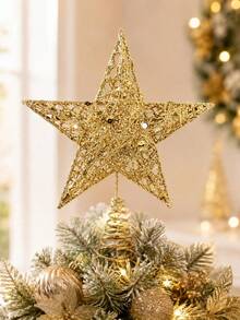 Gold Christmas Tree Top Star Decoration, Iron 3D Gold Star Hanging Ornament, Suitable For Christmas Tree Decoration, Holiday Tabletop Display, Christmas Party, Home Gathering Backdrop Arrangement And Holiday Store Window Atmosphere Decoration - A - View 5