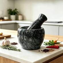 Mortar And Pestle Set – Marble Grinding Bowl Container, Suitable For Guacamole, Spices, Salsa, Garlic Sauce, Herbs – Best Garlic Crusher, Spice And Pill Crusher Set - Black - View 3