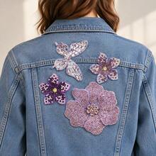 4pcs Purple Rhinestone Flower & Butterfly Handmade Sew-On Appliques For Clothing, Shoes, Hats, Bags Decoration - Multicolor - View 5