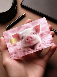 4/2/1pc Funny Pink Pig Credit Card Sleeve Sticker Protector, Paper PVC Material Anti-Fingerprint Scratch-Resistant Wear-Resistant, Birthday Party Gift Suitable For Men And Women, Chip Card, Bank Card, Credit Card, Transit Card, Access Card, Student Campus Card Personalized DIY, Privacy Protection - Multiple Styles - View 1