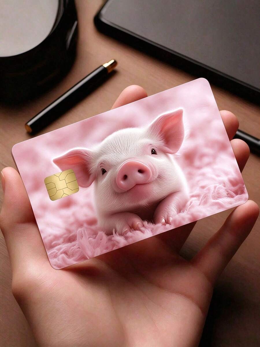 4/2/1pc Funny Pink Pig Credit Card Sleeve Sticker Protector, Paper PVC Material Anti-Fingerprint Scratch-Resistant Wear-Resistant, Birthday Party Gift Suitable For Men And Women, Chip Card, Bank Card, Credit Card, Transit Card, Access Card, Student Campus Card Personalized DIY, Privacy Protection - Multiple Styles - View 1