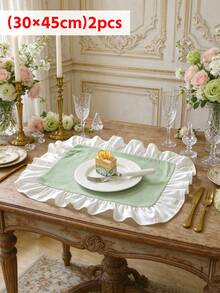2/6/12pcs Light Green French Ruffle Placemats, Romantic Pleated Lace Edge, Protect Tabletop, Decorate Plates And Table Setting, Suitable For Dining Table, Party, Holiday, Wedding, Restaurant - Green - View 10