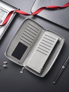 SHABILI Men's Long Zipper Wallet, Multi-Card Slot Large Capacity Phone Clutch Bag, Multi-Function Vintage Wallet - Grey - View 3
