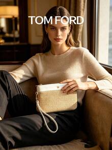 TOM FORD White Straw Clutch, Women's Luxury Evening And Vacation Handbag - Blue and White - View 5