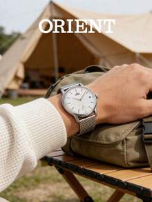 ORIENT Men's Quartz Watch RA-SP0007S10B, Pure White Dial Rose Gold Small Three Hands, Silver Stainless Steel Milan Mesh Band, Minimalist Slim Business Men's Watch, Vintage - Silver - View 2